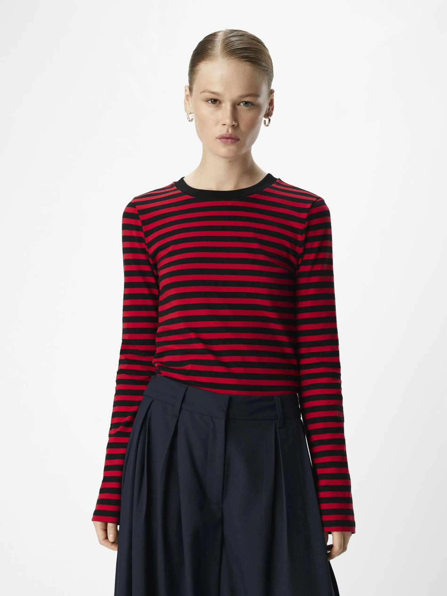 GESTREEPT T-SHIRT MET LANGE MOUWEN