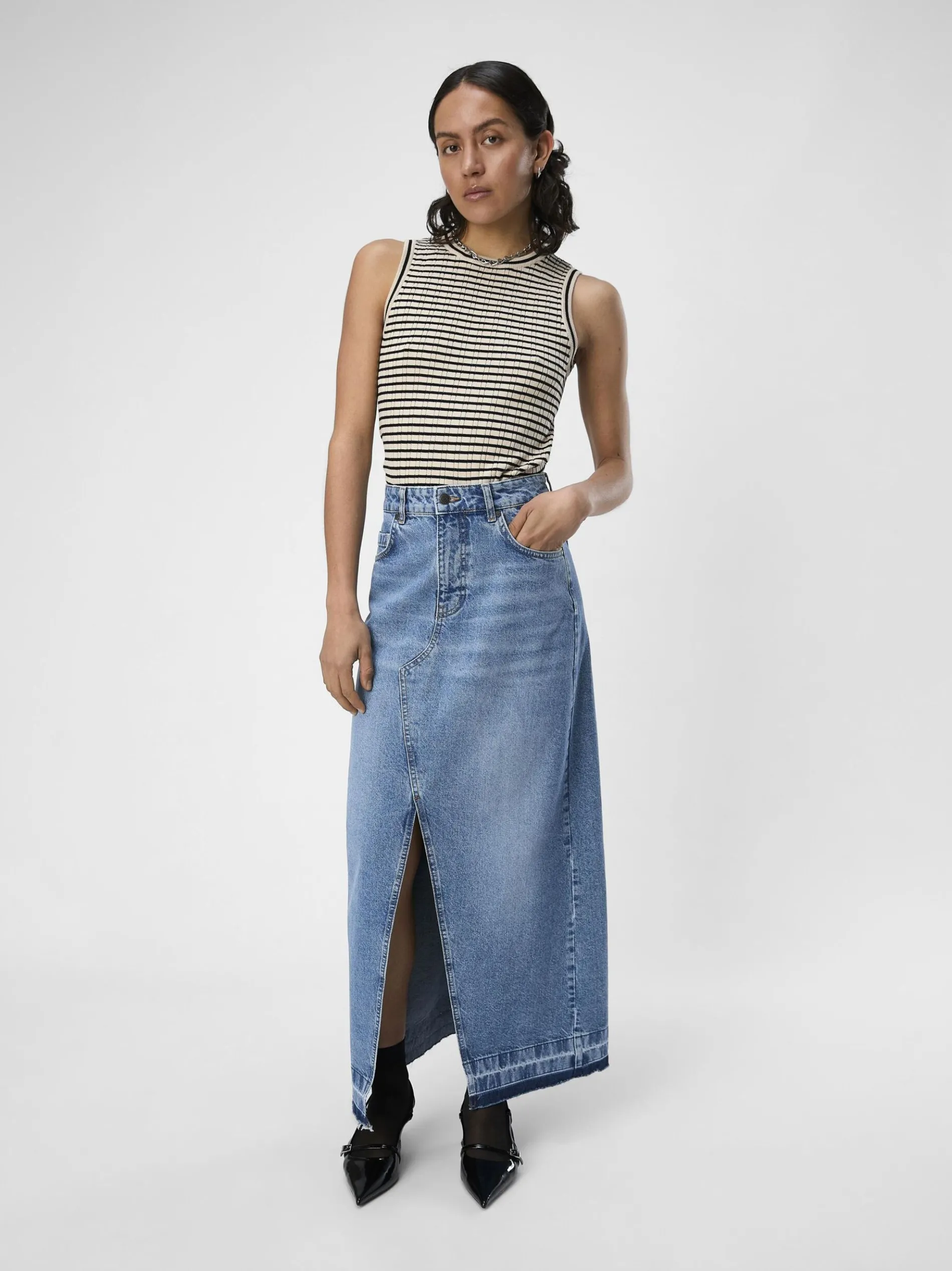 HIGH-WAIST DENIM ROK