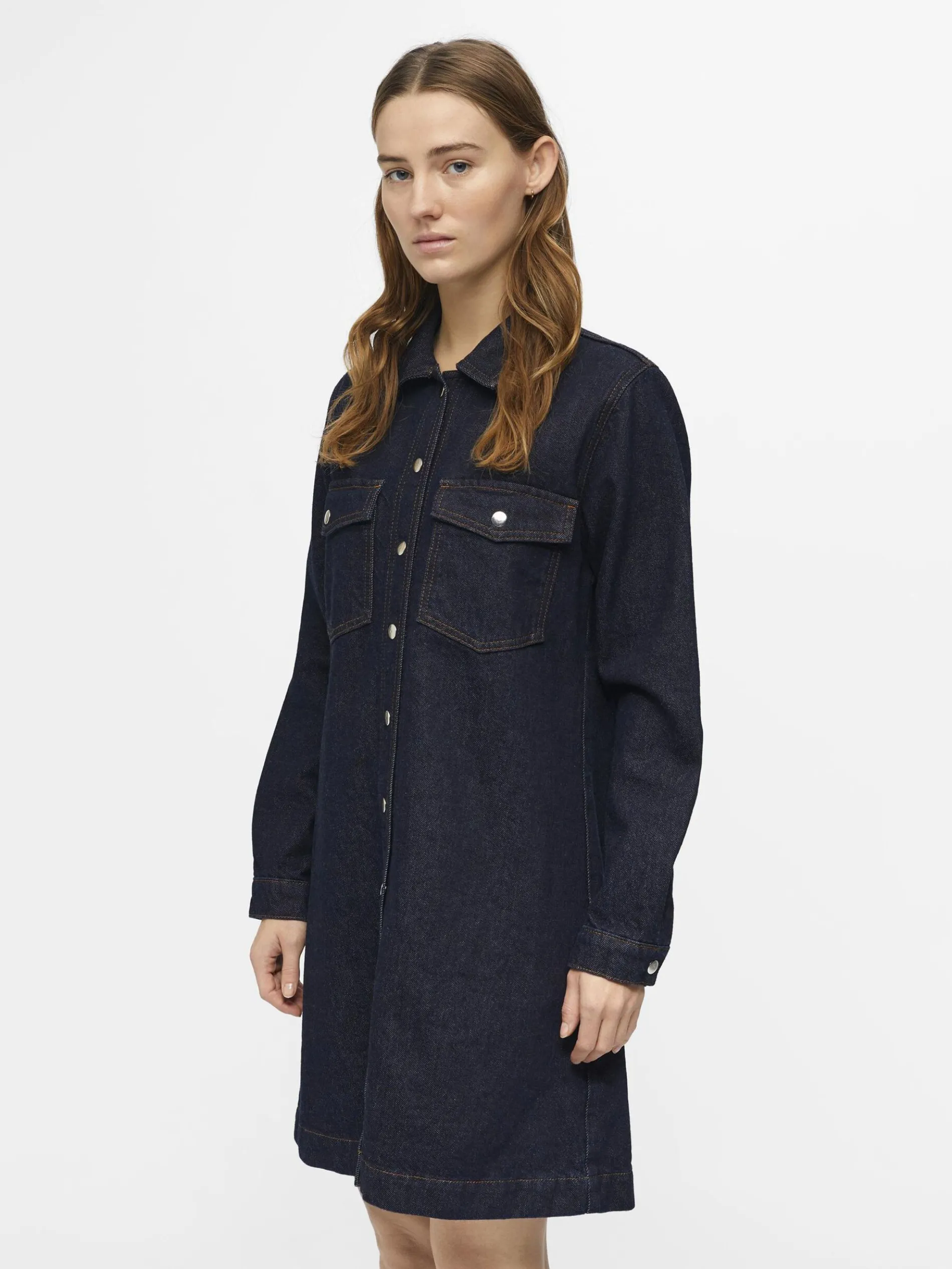 LANGE MOUWEN DENIM JURK