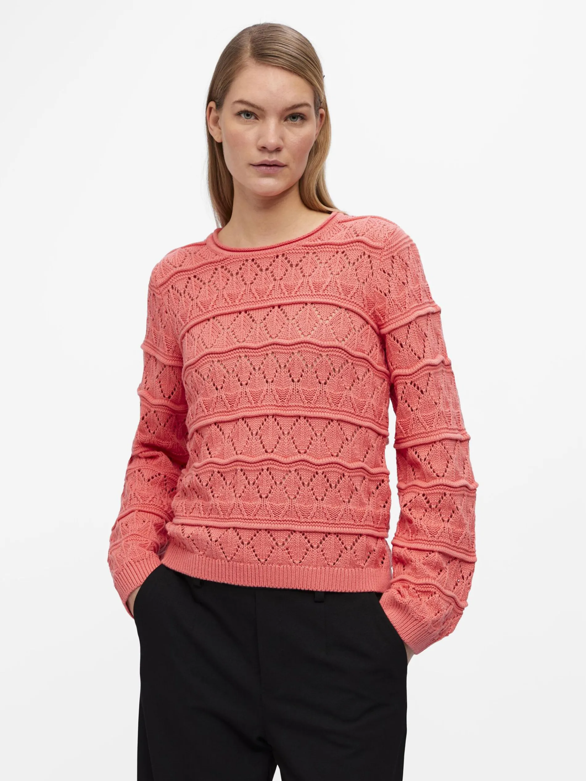 LANGE MOUWEN GEBREIDE TRUI