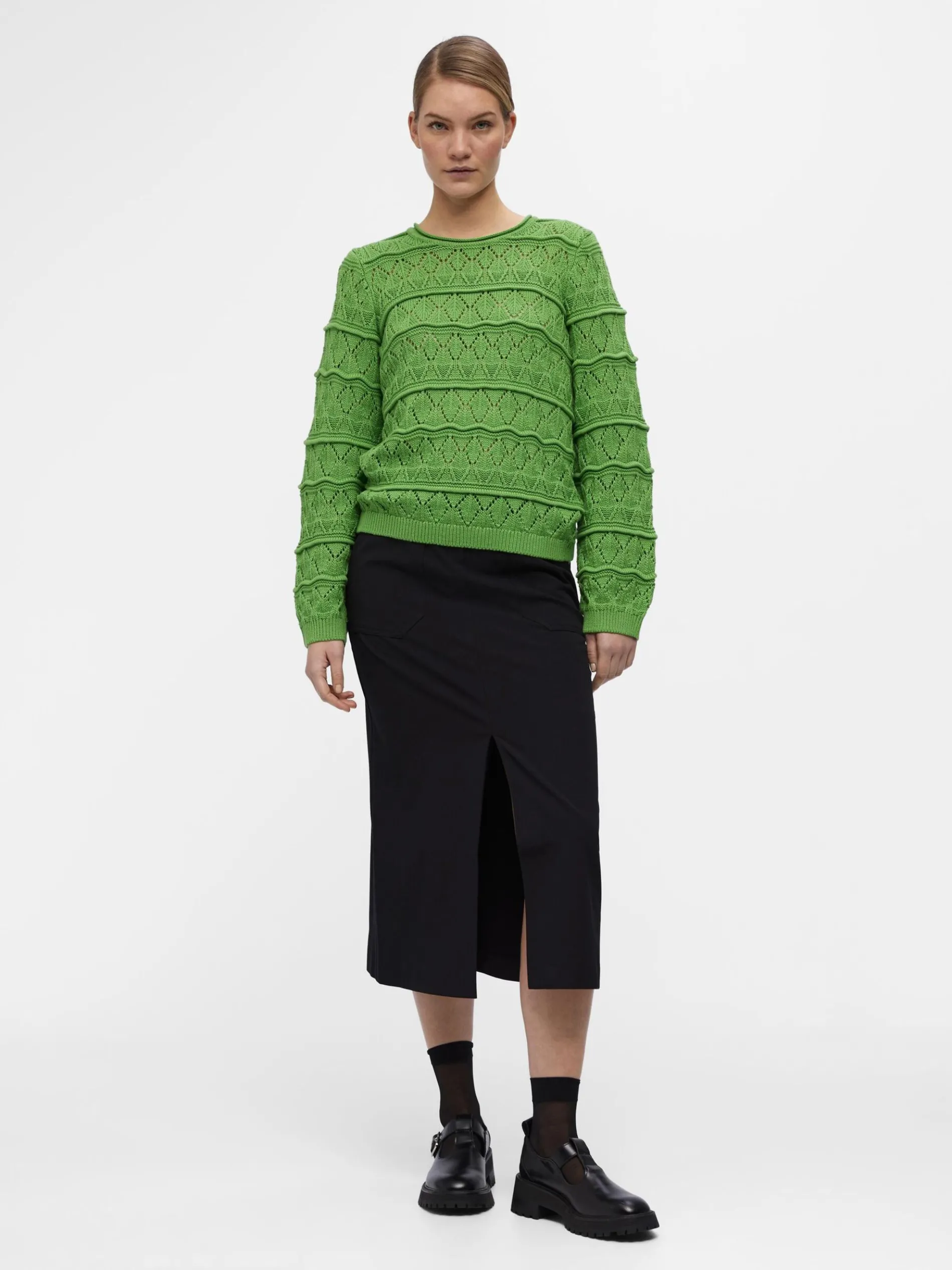 LANGE MOUWEN GEBREIDE TRUI