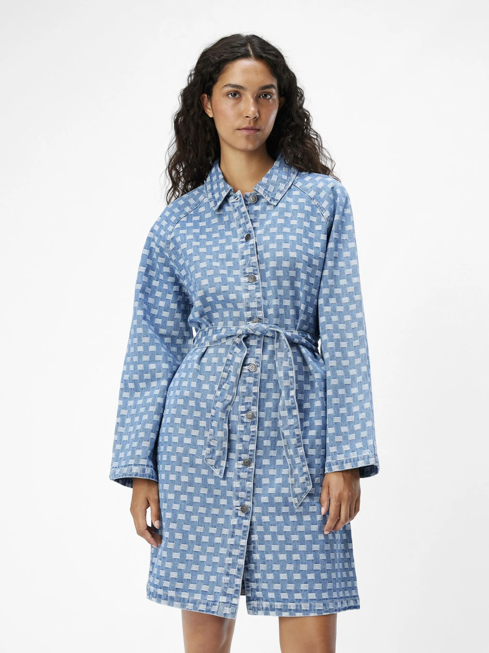 MET PATROON DENIM JURK