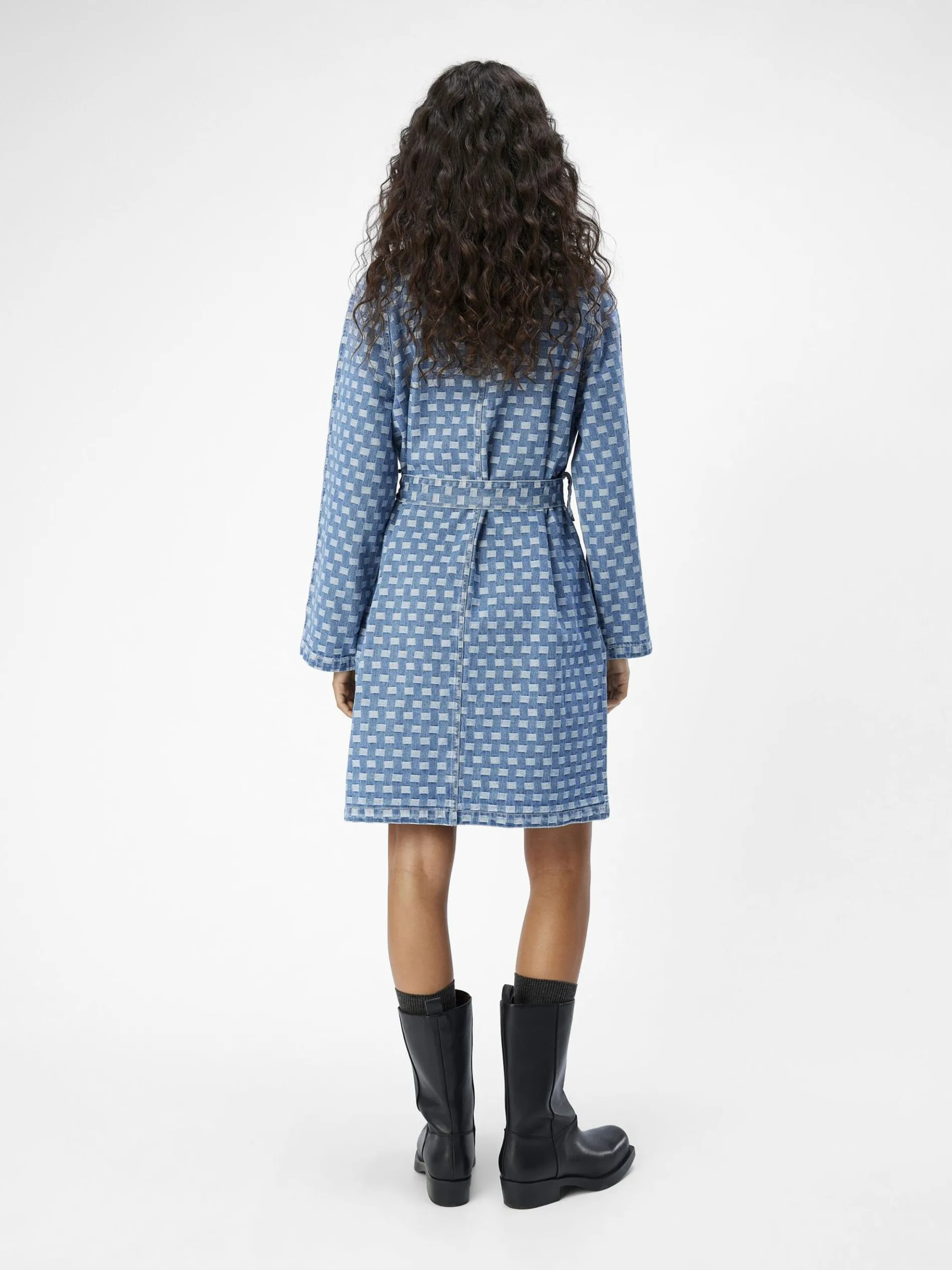 MET PATROON DENIM JURK