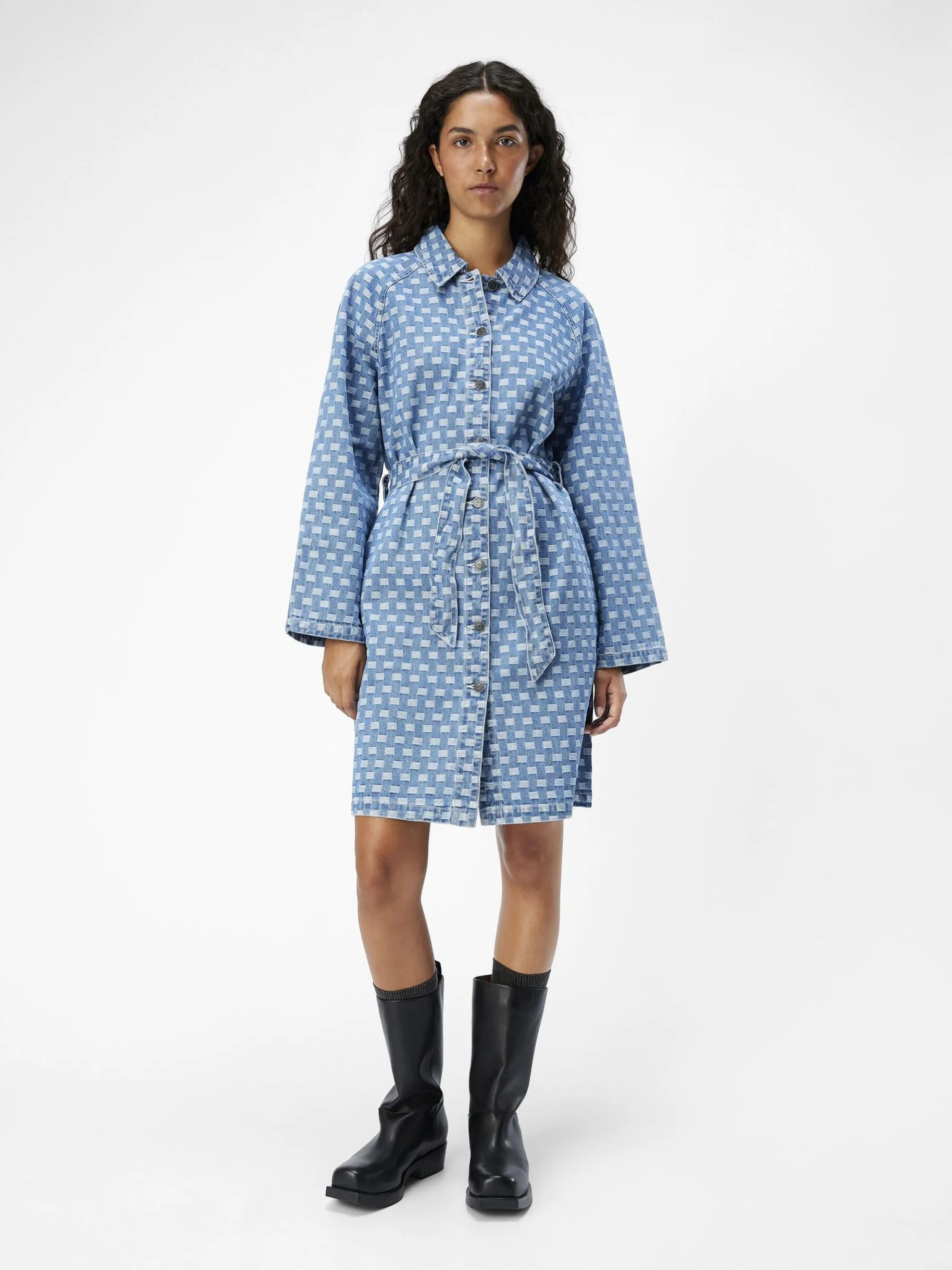 MET PATROON DENIM JURK